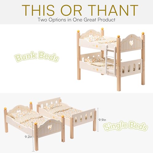 ROBOTIME Doll Bunk Beds Cradle for 18 inch Dolls, Wooden Baby Doll Beds Cribs fits American Girls (Wood, 2 Pcs Beds) ROBOTIME