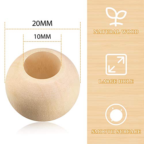 200 Pieces Large Hole Wooden Beads for Macrame Natural Round Wood Loose Beads Unfinished Wood Spacer Beads for Bracelet Pendants Crafts DIY Jewelry Yaomiao