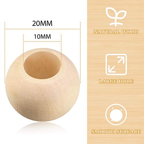 200 Pieces Large Hole Wooden Beads for Macrame Natural Round Wood Loose Beads Unfinished Wood Spacer Beads for Bracelet Pendants Crafts DIY Jewelry