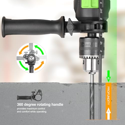 GALAX PRO Hammer Drill, 4.5A Corded Drill Impact Drill 0-3000RPM Electric Drill with 5 Drill Bit Set, Hammer and Drill Functions, 360°Rotating Handle GALAX PRO