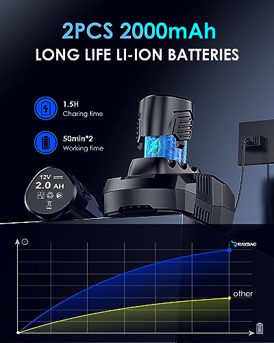 RAYBAO Cordless Polisher, Cordless Buffer Polisher with 2pcs 12V/2.0Ah Batteries, Random Orbital Polisher with LED Display, Variable Speed - WoodArtSupply