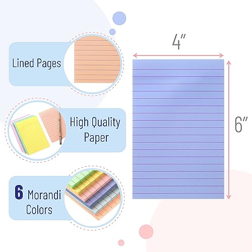 Mr. Pen- Lined Sticky Notes 4x6, 6 Pads, 45 Sheet/Pads, Morandi Colors, Sticky Notes with Lines, Sticky Note Pads, Sticky Pads, Sticky Notes Lined, Mr. Pen