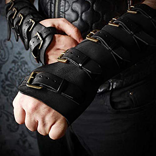 Syktkmx Roller Buckle Pleather Armor Gauntlet Bracers Wristband Arm Guard Armor Cuff Punk Gothic Medieval Costume Gauntlet Vambraces Syktkmx