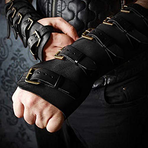 Syktkmx Roller Buckle Pleather Armor Gauntlet Bracers Wristband Arm Guard Armor Cuff Punk Gothic Medieval Costume Gauntlet Vambraces - WoodArtSupply