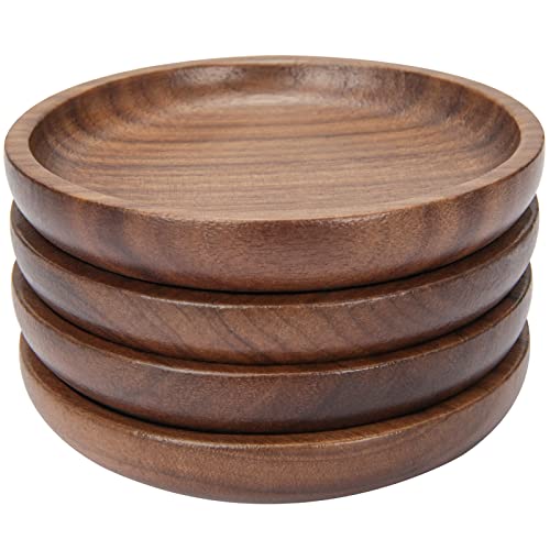 MAPRIAL Wooden Coasters for Drinks, 4 Pack 4 Inch Wood Drink Coasters Set 100% Natural Walnut Coasters for Housewarming Gifts for New Home, Office, - WoodArtSupply