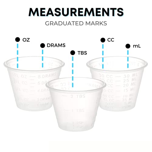 [200 Count - 1 oz.] Perfect Stix Disposable Graduated Plastic Medicine Cups - For Mixed Pills, Medication Measuring, Resin Mixing, Mouthwash - WoodArtSupply