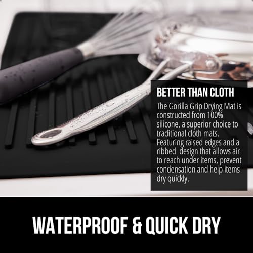 Gorilla Grip 100% BPA-Free Silicone Dish Drying Mat for Kitchen Counter, Slip Resistant Dishwashing Mat, Quick Dry, Heat Resistant Waterproof Sink Gorilla Grip