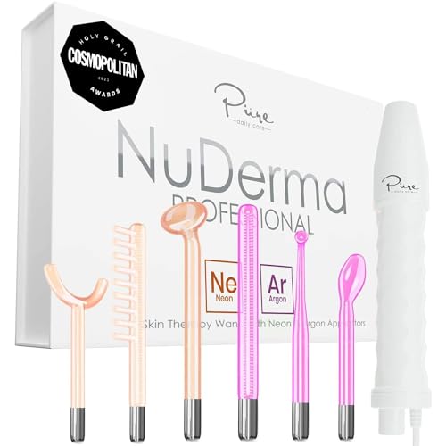 NuDerma Professional Skin Therapy Wand - Portable Skin Therapy Machine with 6 Neon & Argon Wands – Boost Your Skin – Clear Firm & Tighten Pure Daily Care