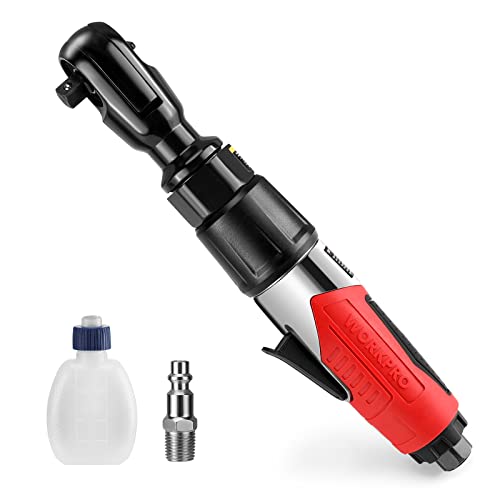 WORKPRO 3/8-Inch Air Ratchet Wrench, 50ft.lb Max Torque, 160RPM, 360 Degree Adjustable Exhaust, Forward/Reverse Control, Good Gift for Men Dad Father WORKPRO