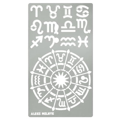 Aleks Melnyk #29a Metal Journal Stencil, Zodiac Circle Symbol, Stainless Steel Stencil 1 PCS, Template for Wood Burning, Pyrography, Engraving,