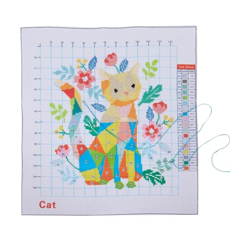 Pack of 2, Fox and Cat Stamped Counted Cross Stitch, Embroidery Beginner Kit with 11 CT Cloth, Needles, Thread Bright Creations