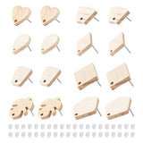 Craftdady 16 Pairs Unfinished Wood Stud Earring Posts Findings Heart Teardrop Leaf Wooden Earring Blanks Earring Making Supplies with Earring Backs Craftdady