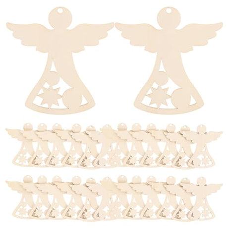 STOBOK 30pcs Christmas Angel Wooden Cutouts Unfinished Angel Shapes Blank Wood Slices Xmas Gift Tags for DIY Craft Painting Christmas Tree Ornaments STOBOK