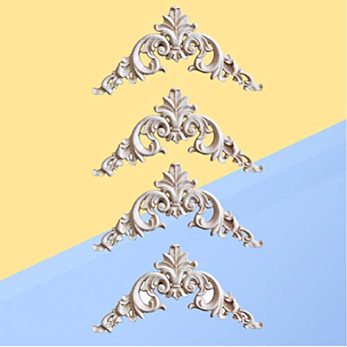 LIOOBO Home Decoration 4pcs Wood Carved Onlay Applique Unpainted Rose Flower Applique for DIY Craft Door Home Furniture Decoration 15cm Corner LIOOBO