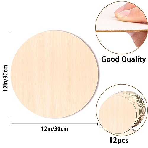 JOICEE 12PACK Wood Rounds for Crafts, 12 Inch Unfinished Wood Circles Discs for Door Hanger Sign Blank, Particle Board for Wreath Boards Crafts