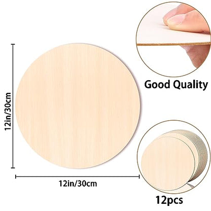 JOICEE 12PACK Wood Rounds for Crafts, 12 Inch Unfinished Wood Circles Discs for Door Hanger Sign Blank, Particle Board for Wreath Boards Crafts