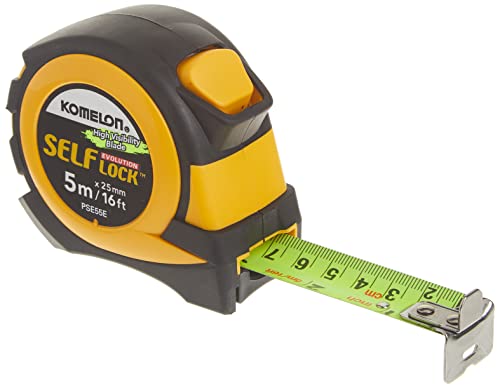 Komelon PSE55E 5M/16' Metric Self-Lock Tape Measure, Yellow/Black - WoodArtSupply