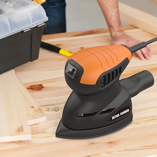 Detail Sander 125W 13500RPM Compact Sander, Wall Putty Polishing Machines with 16PCS Sandpapers, Dust Collection System, for Tight Spaces Sanding in