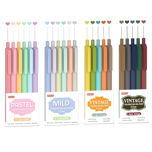 Shuttle Art Colored Retractable Gel Pens, 22 Ink Colors, 6 Mild 6 Pastel 5 Light Vintage and 5 Dark Vintage, Cute Pens Fine Point Soft Barrel for - WoodArtSupply