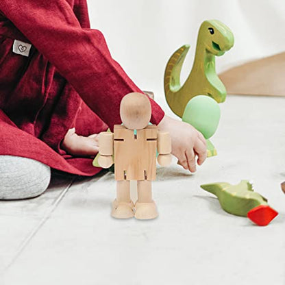 Kisangel 4pcs Wooden Robot Kids Wooden Toys Arts and Crafts for Unfinished Bodies Joint Figure Wooden Doll Adjustable Wooden Figure Paintable Wooden