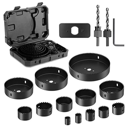 HYCHIKA Hole Saw Set with Case, 19 Pieces Hole Saw Bit with 3/4-5inch Saw Blades, 2 Mandrels,2 Drill Bits,1 Installation Plate,1 Hex Key, Hole Saw - WoodArtSupply