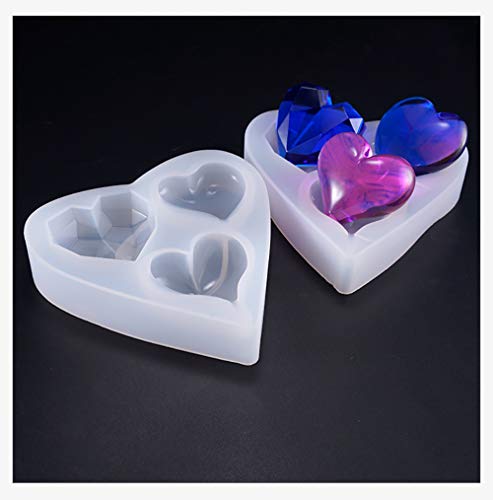 6 Style Deep Heart Shape Epoxy Mold Over 1" Size Silicone Mold UV Resin Love Heart Shape Beads for DIY Handmade Keychain Pendant -A QTTLLI
