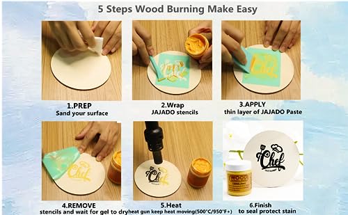 JAJADO 3 Jars Wood Burning Paste with 2 Squeegee, 4 OZ Wood Burning Gel for Craft Wood, Denim, Canvas, Etching Cream Heat Activated Wood Burning - WoodArtSupply