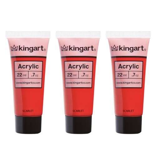KINGART 500-112 PRO Artist Quality Scarlet Acrylic Paint, 22ml (0.74oz) Tubes, 3 Pack - Set (66ml Total), Scarlet Red KINGART
