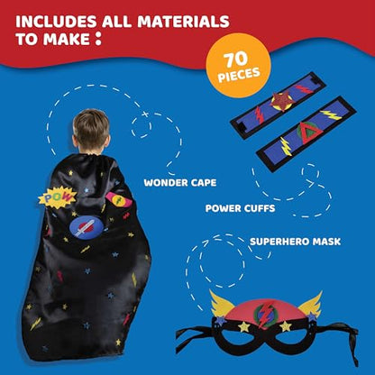 jackinthebox Superhero DIY Costume Art and Craft Kit | Make a Cape, Mask and Cuffs | Best Gift for Boys Ages 5 6 7 8 Years | 3 Craft Projects in 1
