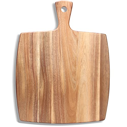 Large Wood Cutting Board with Handle 17" x 13" Simple Best Wooden Charcuterie Boards Butcher Block Teak Cutting Boards for Kitchen Meat Cheese - WoodArtSupply