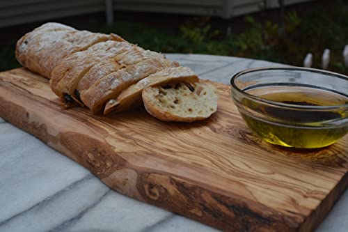 THE LIVE EDGE - Olive Wood Long Charcuterie Board | Rustic Large Wooden Cutting Board for Kitchen | Cheese and Bread Cutting Wood Board | Handmade The Live Edge