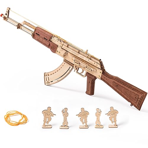 ROKR 3D Puzzles for Adults, Wooden 3D Puzzle AK47 Model Rubber Band Gun Model Building Kits for Kids, DIY Wood Crafts Cool Toys Gifts Hobbies for Men