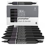Winsor & Newton ProMarker Set, 6 Count, Blacks + Blender Winsor & Newton