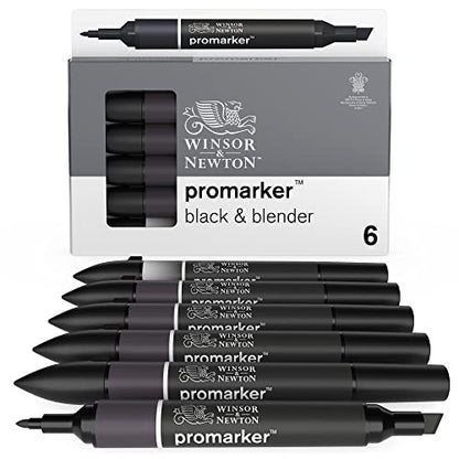 Winsor & Newton ProMarker Set, 6 Count, Blacks + Blender – WoodArtSupply