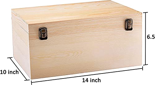 GADGETWIZ 14" x 10" x 6.5"- Large Wooden Box with Hinged Lid - Unfinished Wood Box - Pine Wood Boxes for Crafts - Wooden Storage Box - DIY Memory Box