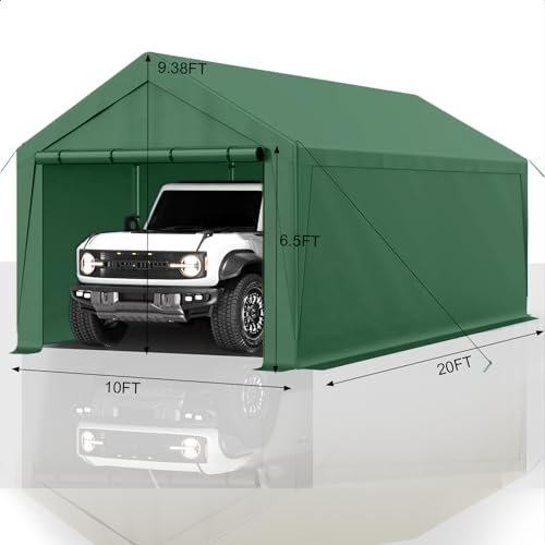 Carport 10'x20' Heavy Duty Canopy Steel Canopy Storage Shed,Portable Garage Party Tent,Portable Garage with Removable Sidewalls & Doors All-Season - WoodArtSupply