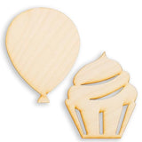 Pack of 24 Unfinished Wood Assorted Party Balloon and Cake Cutouts by Factory Direct Craft - Blank Wooden DIY Party Shapes for Scouts, Camps, Factory Direct Craft