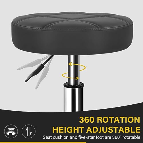 WKWKER Round Rolling Stool with Footrest PU Leather Height Adjustable 360° Swivel Stool with Wheels Office Stool Chair Home Drafting Work Studio Shop WKWKER