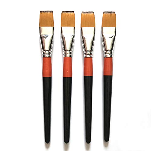 One Inch Flat Bright Paint Brush, Pack of 4, Premium Quality Synthetic Sable Hair for Acrylic Watercolor Oil Gouache Painting by Students, ONE HAPPY CHOICE