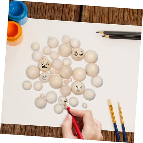 Yardenfun 40pcs Wooden Wheel Craft Wood Balls Solid Wood Wooden Wooden Balls Solid Bead Nonporous Accessories Round Wreath Wood Color Wooden Beads Yardenfun