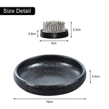WANDIC Ikebana Flower Vase, Japanese Round Shallow Pottery Ikebana Vase Kit with 4cm Kenzan Flower Frog for Floral Arrangement Home Decoration, Black WANDIC