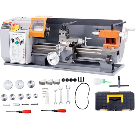 VEVOR Metal Lathe Machine, 7.87'' x 13.78'', Precision Benchtop Power Metal Lathe, 50-2500 RPM Continuously Variable Speed, 500W Brush Motor Metal VEVOR