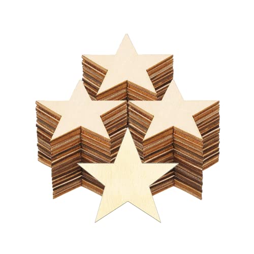 Hion Wooden Stars, 100 Pcs 2 inch Unfinished Wood Pieces - Christmas Blank Cutouts Ornaments - Ideal for Craft Projects, Christmas Party and Wedding