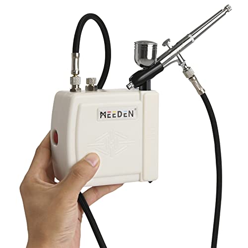 MEEDEN Mini Airbrush Kit, Dual-Action Gravity Feed 0.5mm Airbrush, 12 Colors Airbrush Paint Set, Multi-Purpose Portable Compressor Set for Art Craft, - WoodArtSupply