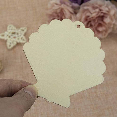 JANOU 20pcs Shell Shape Unfinished Wood Cutouts DIY Crafts Blank Hanging Gift Tags Ornaments with Ropes for Summer Ocean Sea Theme Party Decoration, JANOU