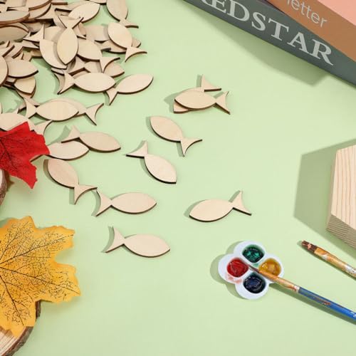 Garneck 50pcs Wooden Animals Wood Crafts Wood Trim Wooden Decor Wood Decor Wooden Crafts Unfinished Wooden Ornaments Unfinished Fish Cutouts Wooden Garneck