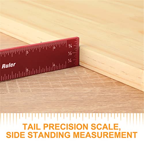 3Pcs Woodworking Precision Pocket Ruler，6/8/12 Inch Metal Slide Stop Marking Ruler ，Woodworking Scribing Measure Tools and Metal Scriber