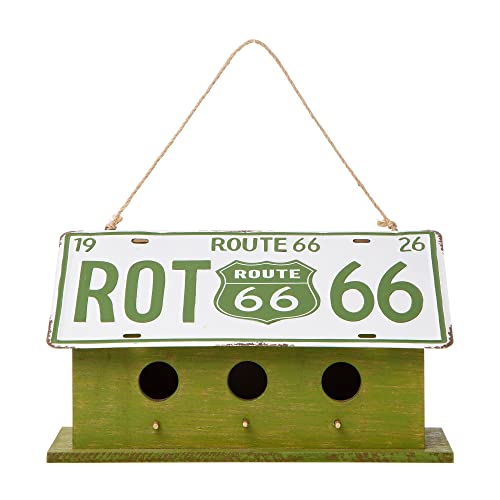 Glitzhome 14" L Oversized Hanging Birdhouse Green Distressed Wooden Licence Plate Bird House for Outdoor glitzhome