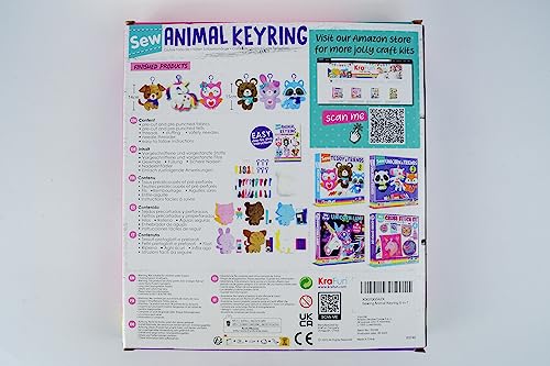 KRAFUN Unicorn Sewing Keyring Kit for Kids Age 7 8 9 10 11 12 Learn Art & Craft, Includes 6 Stuffed Animal Bear, Dog, Rabbit, Raccoon, Owl Dolls, KRAFUN