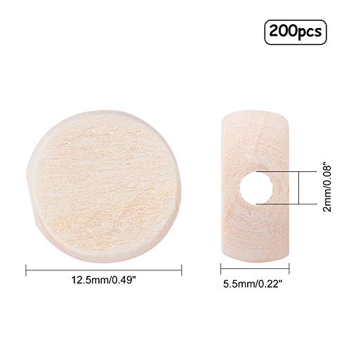 PandaHall 200pcs Natural Flat Wood Beads, 12.5mm(1/2 Inch) Wood Coin Beads Unfinished Round Wooden Slices Wooden Beads for Jewelry Craft Making PH PandaHall